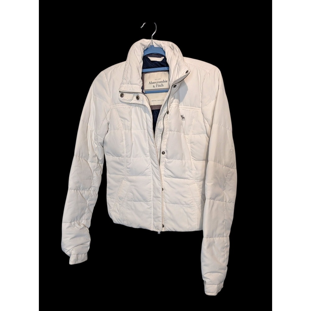 Y2K Abercrombie & Fitch Women's White Preppy Faux Fur Down Jacket Medium